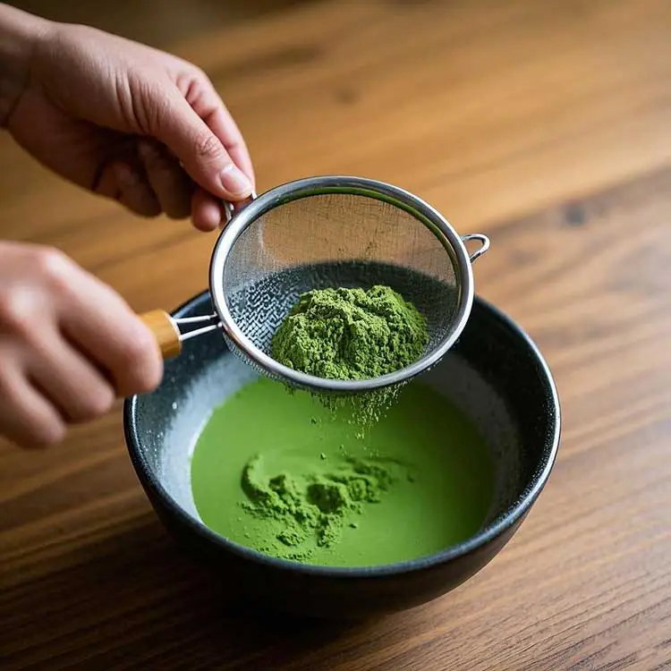 Sieve the matcha powder